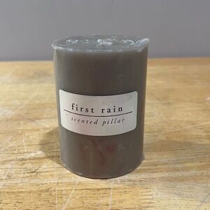 Pier 1 Imports First Rain Scented Pillar Candle 3x4 Grey Red Marbled 60 Hr Burn